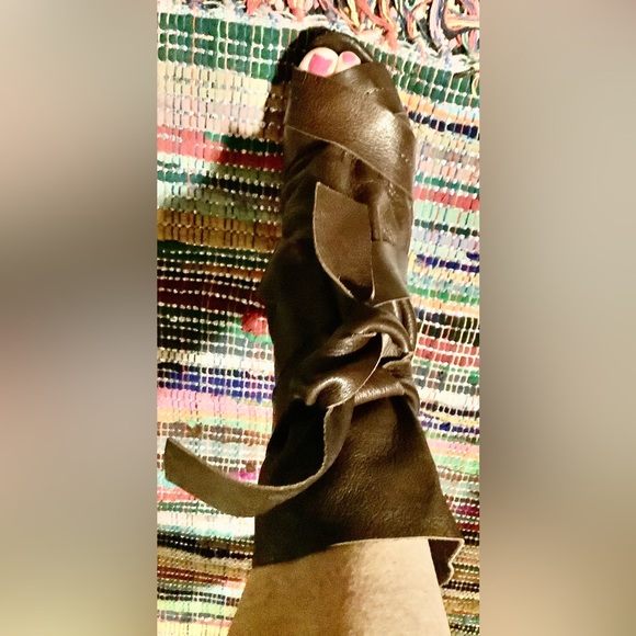 “Chloe” chocolate brown strappy platform heels - Picture 3 of 5